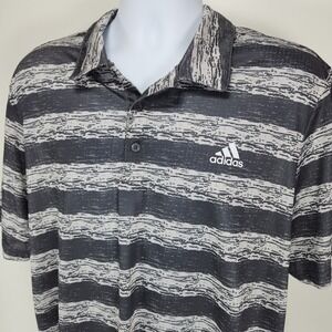 Adidas Golf XL Gray Striped Short Sleeve Performance Polo Shirt Dry Gear